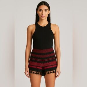 Dodo Bar Or Pass Tour Toi High Waist Black & Red Tassel Shorts Size Small